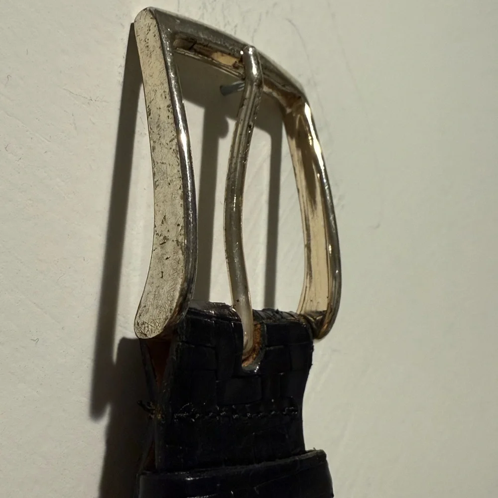 Martin Dingman Black Leather Belt with Silver Buckle